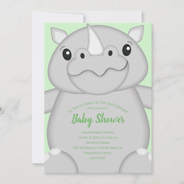 Invitación Rhino Baby Shower Green (Anverso)