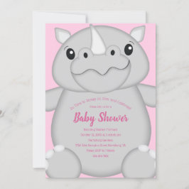Invitación Rhino Baby Shower Safari Chica rosado