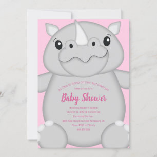 Invitación Rhino Baby Shower Safari Chica rosado
