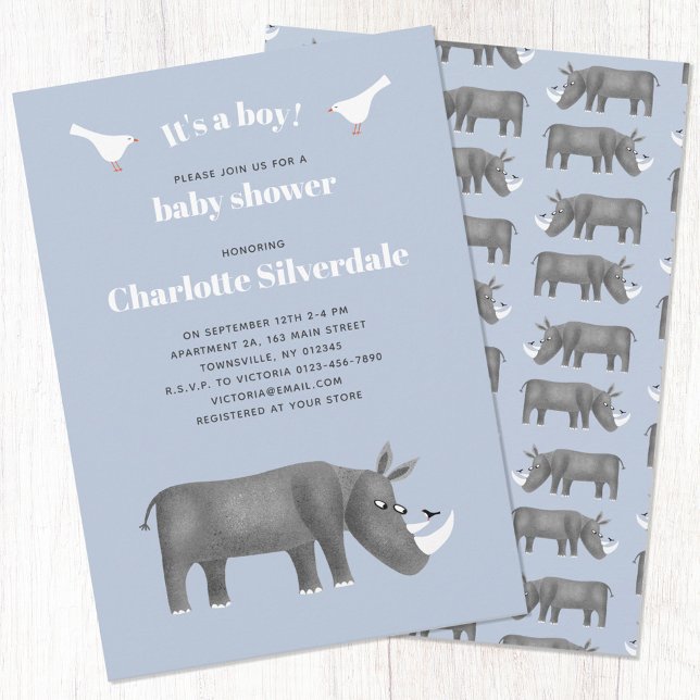 Invitación Rhinoceros es un niño Baby Shower (Fun rhino themed baby shower invitation)