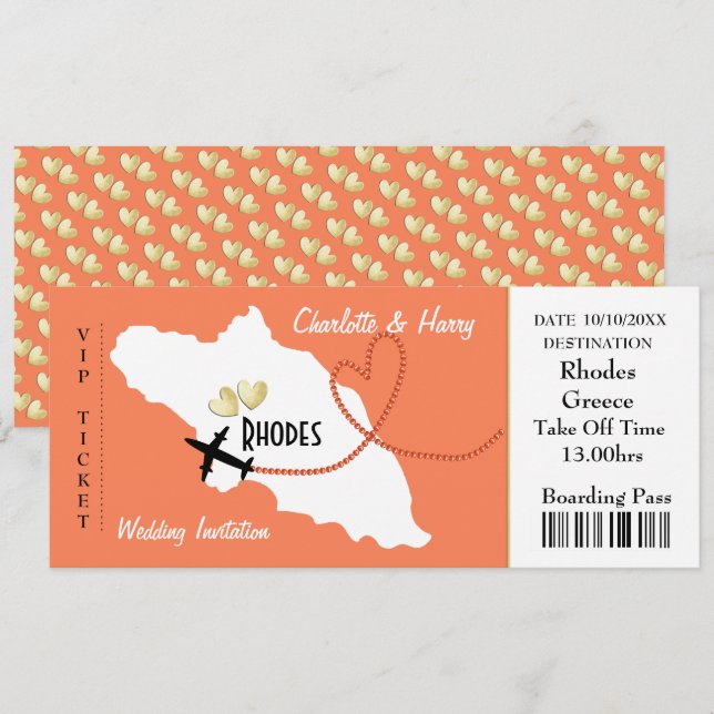 Invitación Rhodes Boda griego Estilo de tickets de destino (Anverso / Reverso)