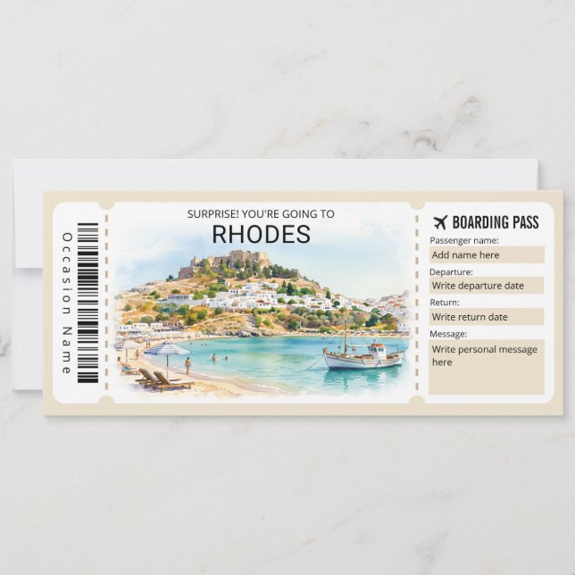 Invitación Rhodes Trip Boarding Pass Ticket (Anverso)