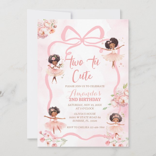Invitación Ribbon African Ballerina Two Tu Cute Birday (Anverso)