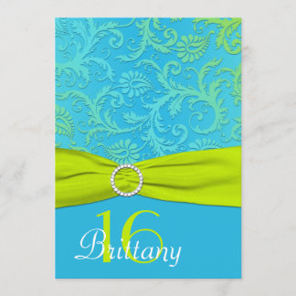 Invitación RIBBON Aqua IMPRESO, Lime Sweet 16 Invite