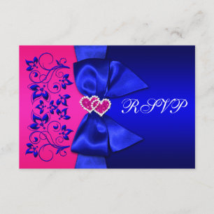 Invitación RIBBON Azul IMPRESO, Boda Floral Rosa RSVP