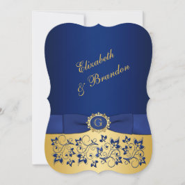 Invitación RIBBON Blue, Gold Floral Wedding Invitado 6
