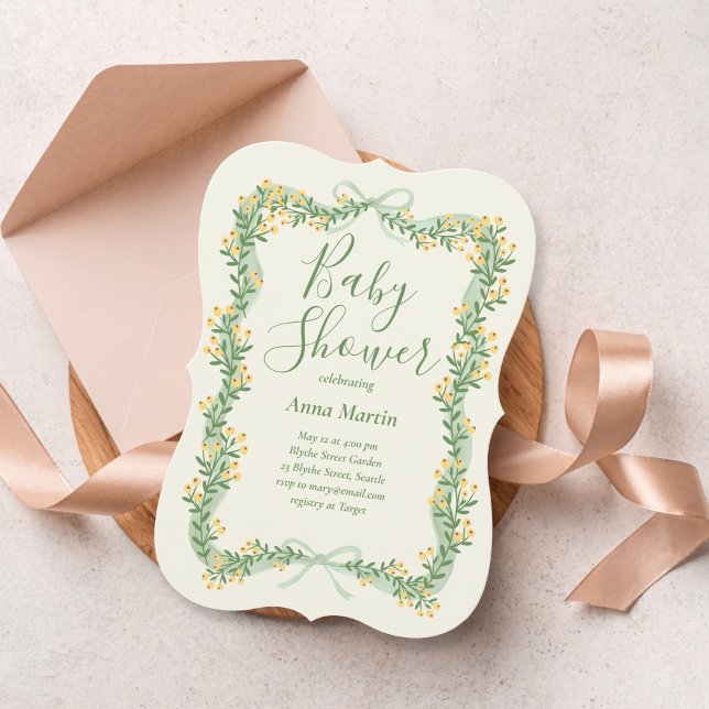Invitación Ribbon Bow and Greenery Baby Shower Invitation (Subido por el creador)