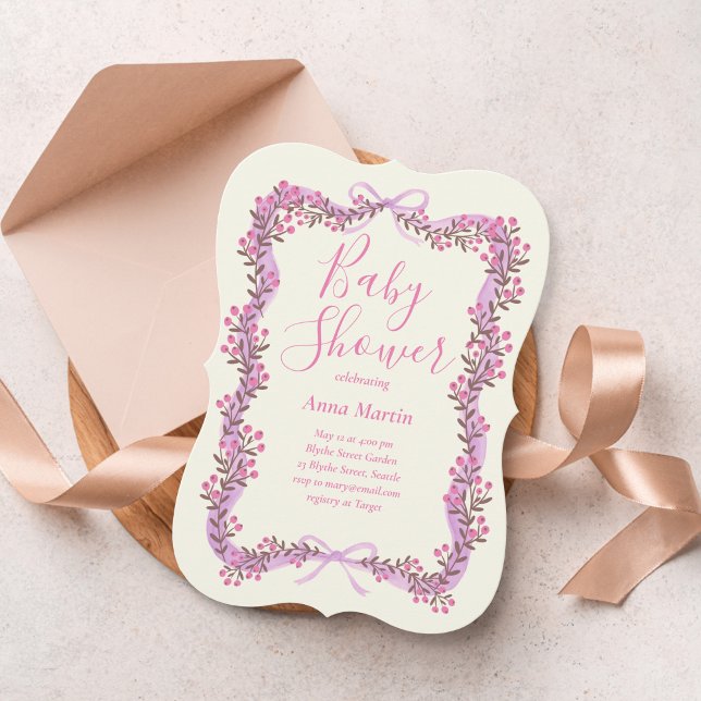 Invitación Ribbon Bow and Greenery Baby Shower Invitation (Subido por el creador)