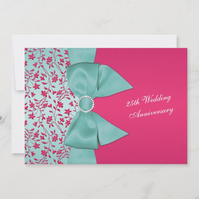 Invitación RIBBON Fuschia IMPRESO, 25 Aniversario Verde (Anverso)