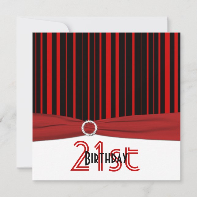 Invitación RIBBON IMPRESO de banda roja y negra 21º cumpleaño (Anverso)