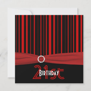 Invitación RIBBON IMPRESO de banda roja y negra 21º cumpleaño