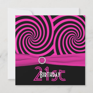 Invitación RIBBON IMPRESO Pink and Black Swirls 21º cumpleaño