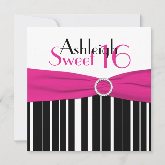 Invitación RIBBON IMPRESO: rosa, negro, dulce blanco 16 invit (Anverso)