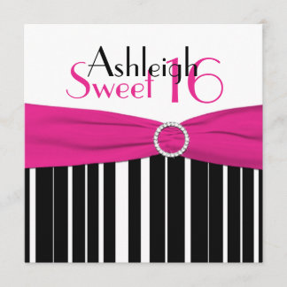 Invitación RIBBON IMPRESO: rosa, negro, dulce blanco 16 invit