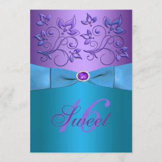 Invitación RIBBON Púrpura, Dulce Floral Turquesa 16