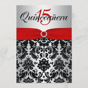 Invitación RIBBON rojo plata roja quinceañera negra