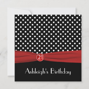Invitación RIBBON rojo polka marcado marca 21 cumpleaños