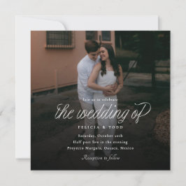 Invitación Ribbon Script Minimalist Square Wedding Photo