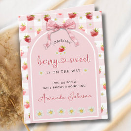 Invitación Ribbon Strawberries Berry Sweet Baby Shower