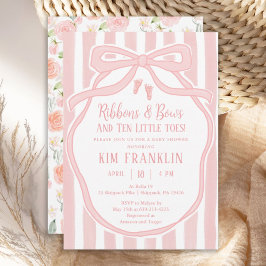 Invitación Ribbons and Bows Parisian Pink Girl Baby Shower