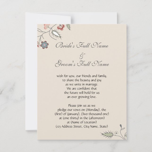 Invitación Ribete floral del vintage (Reverso)