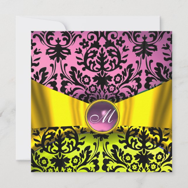 INVITACIÓN RIBÓN DE ORO AMARILLO ROJO NEGRO NEGRO DAMASK MONO (Anverso)