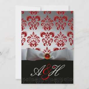 INVITACIÓN RIBÓN DE PLATA ROJA Y GRUPO MONOGRAM DE DAMASCA NE