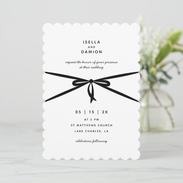 INVITACIÓN RIBÓN NEGRO Y BOW (Anverso de pie)
