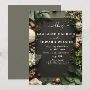 Invitación Rica disposición floral con rosas, peonías,