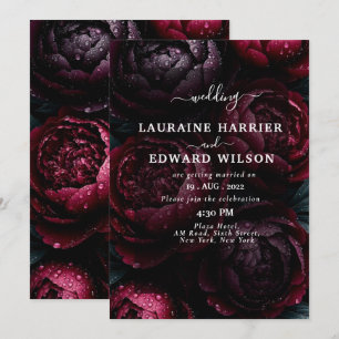Invitación Rica disposición floral con rosas, peonías,