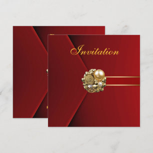 Invitación Ricas Ocasiones Rojo Terciopelo Dorado Imagen
