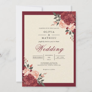 Invitación Rich Floral Crimson Romance Boda