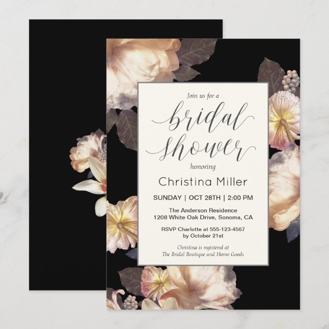 Invitación Rich Moody Floral Elegante Bridal Shower Invitació (Anverso / Reverso)