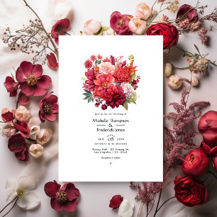 Invitación Rich Reds Floral Winter Wedding