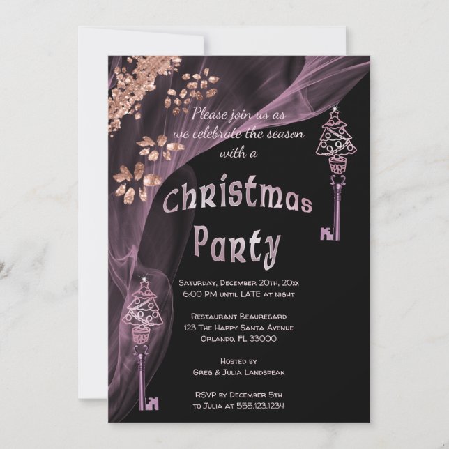 Invitación Rich Rosa Nuggets Gold Cayos de Árbol de Navidad (Anverso)