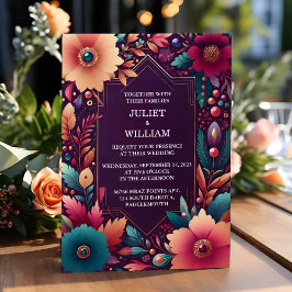 Invitación Rich Soft Verde azulada Fall Gem Boda de tono jewe