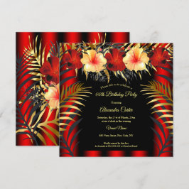 Invitación Rico Rojo Negro Dorado Amarillo Hibisco Floral Fie
