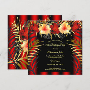 Invitación Rico Rojo Negro Dorado Amarillo Hibisco Floral Fie