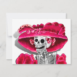 Invitación Ríe mujer esqueleto en Red Bonnet