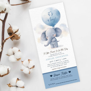 Invitación Rifa de pañales Baby Shower para elefante