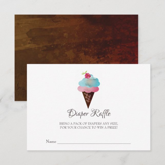 Invitación Rifa del pañal de Baby Shower del cono de helado (Anverso / Reverso)