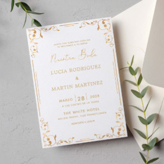 Invitación Rincón de adorno de oro español Nuestra Boda