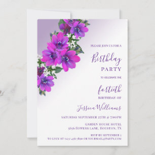 Invitación Rincón de la moda Morado Floral Día de cumpleaños
