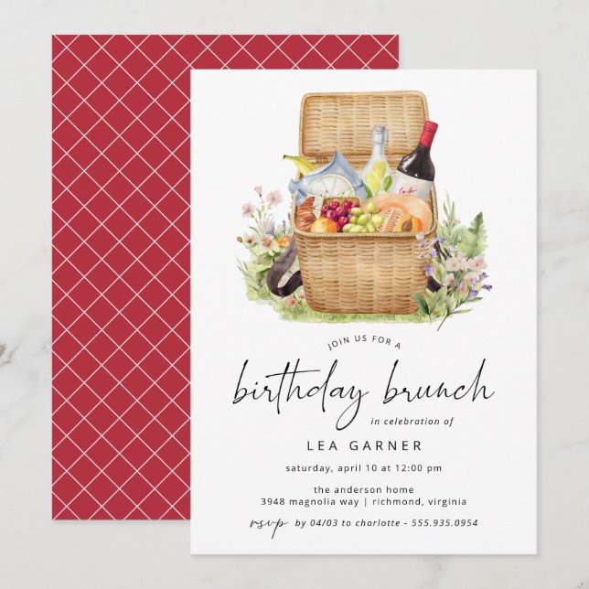 Invitación Rincón de primavera | Brunch Cute Floral Birthday (Anverso / Reverso)