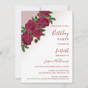 Invitación Rincón moda Rojo Roses Floral Decorativo Cumpleaño