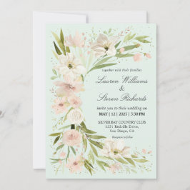 Invitación Rincón romántico verde pastel de luz rosa personal