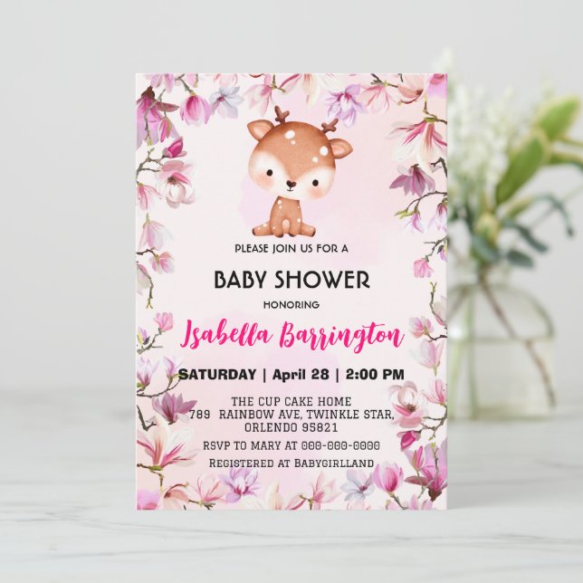 Invitación Rindeo rosa lindo flor flor bebé ducha niños (Anverso de pie)