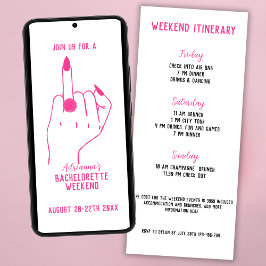Invitación Ring Finger Pink Bachelorette Weekend Itinerario