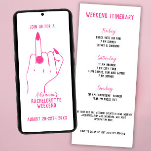 Invitación Ring Finger Pink Bachelorette Weekend Itinerario