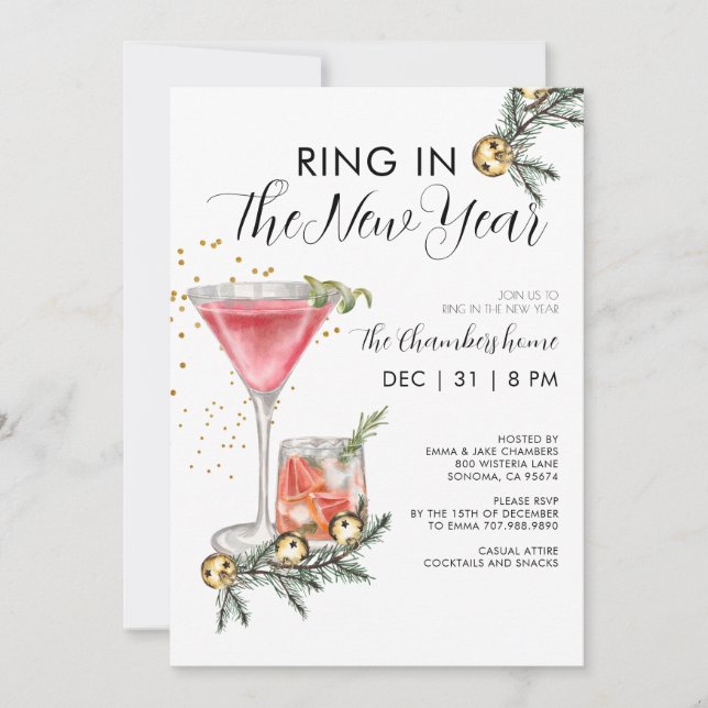 Invitación Ring In New Year Cocktail Fiesta (Anverso)